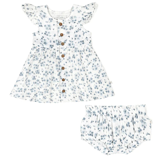 Organic Button Flutter Dress - Periwinkle