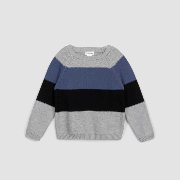 Light Grey Mix Color Block Knit Sweater