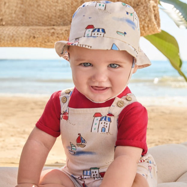 Beachlife Printed Overalls with Tee & Hat Set