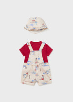 Beachlife Printed Overalls with Tee & Hat Set