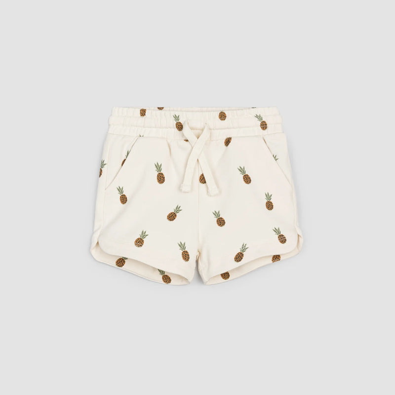 Wild Pineapples Print on Crème Girls' Terry Shorts