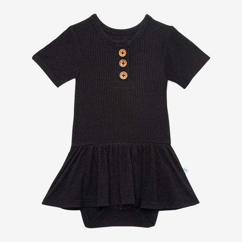 Black Solid Ribbed Twirl Skirt Bodysuit