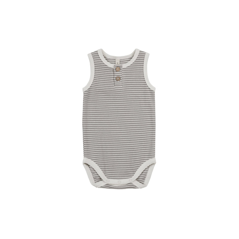 Sleeveless Henley Bodysuit | Lagoon Micro Stripe