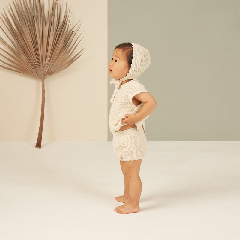 Scallop Knit Baby Set | Sand Stripe