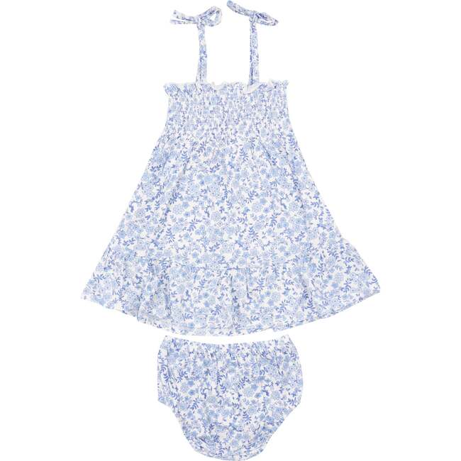 Blue Calico Tie Strap Smocked Sundress with Bloomer