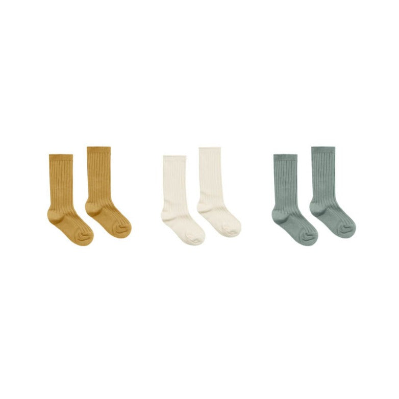 Ribbed Socks | Gold, Ivory, Aqua
