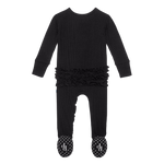 Black Solid Ribbed Ruffled Footie